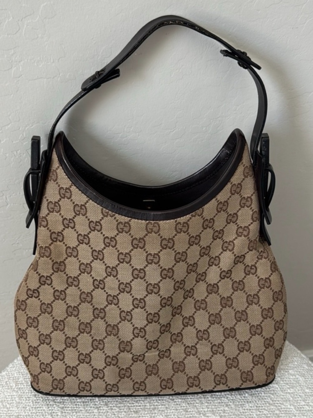 Gucci Beige & Brown GG Canvas Shoulder Bag